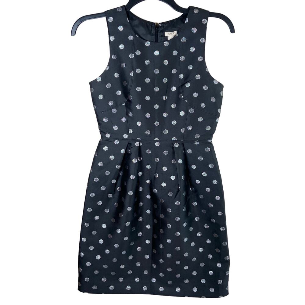 J. Crew Silver Polka Dot Bubble Skirt Dress Womens 2 Metallic Classy Chic Preppy